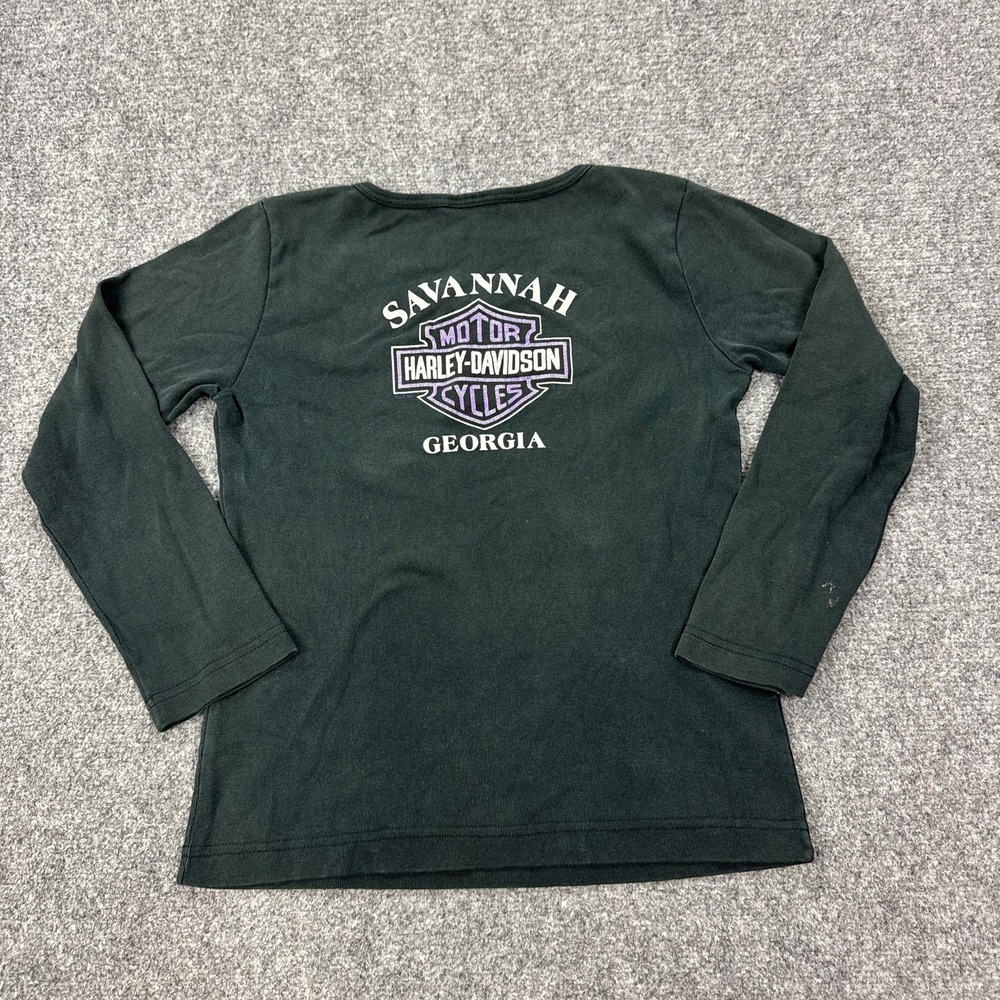 Vintage Harley-Davidson Shirt Womens M Black Henley Long Sleeve Savannah Georgia